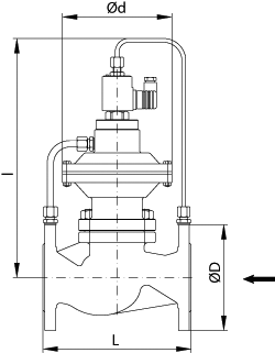 Elektromagnetni membranski ventil EMMV — presek